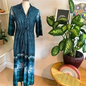 Vintage 1970s ‘Georgie Girl’ Dress, Beach, Summer, Caftan, Teal Green, Size S/M